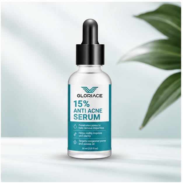 GLORIACE Anti Acne Face Serum for Oily & Blemish-Prone Skin | Lightweight Facial Serum for Daily Skin Care Routine | Non-Greasy Formula for Refined & Clear-Looking Skin | 30 ml