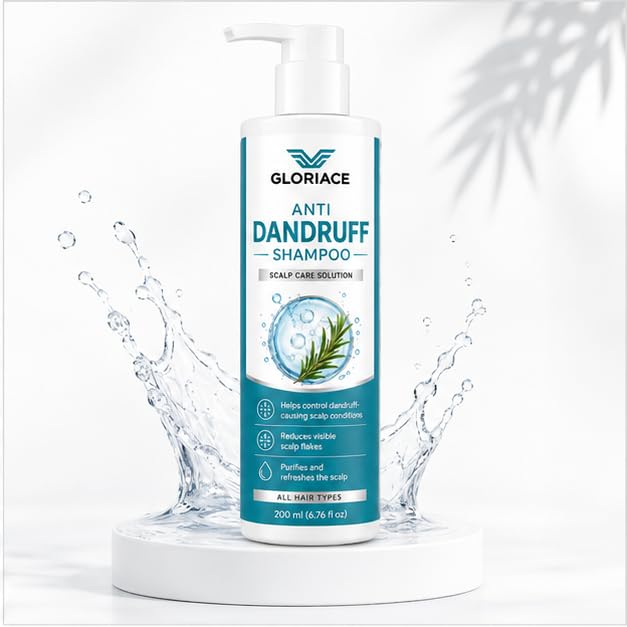 Gloriace Anti Dandruff Shampoo, for Itchy Flaky and Stubborn Scalp, with Pyrithione Zinc, All Hair Types, 200 ml