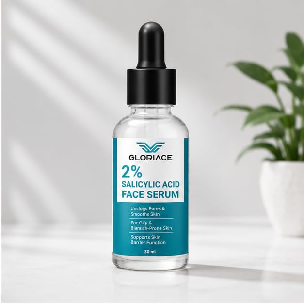 GLORIACE 2% Salicylic Acid Face Serum for Oily & Blemish-Prone Skin | Lightweight Facial Serum with Salicylic Acid | Daily Skin Care Formula for Smoother Looking Skin & Refined Appearance | 30 ml