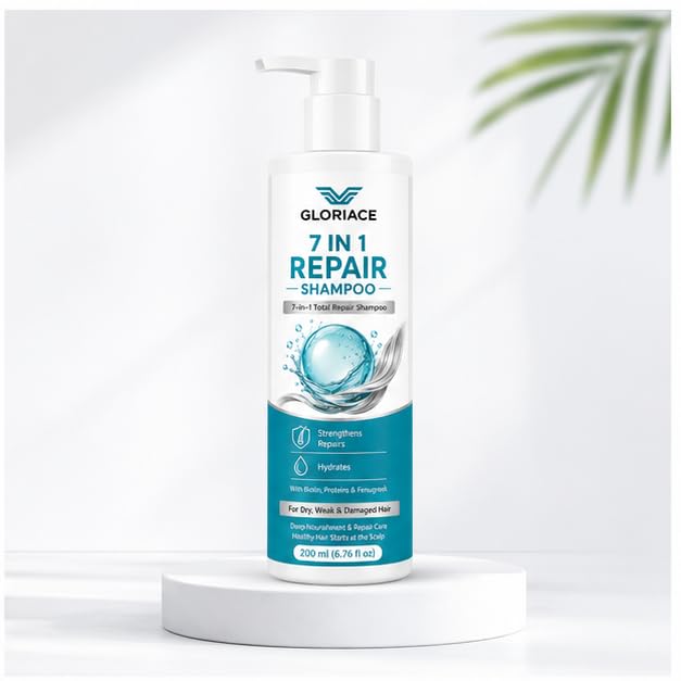 Gloriace 7 in 1 Repair Shampoo, for All Hair Types, Liquid, Vegan, 200 ml