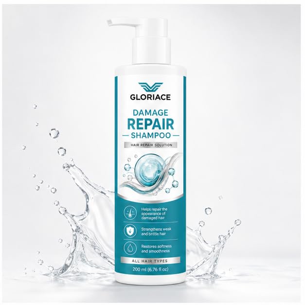 Gloriace Damage Repair Shampoo, for Dry, Frizzy and Damaged Hair, Boosts Hair Growth, All Hair Types, 200 ml