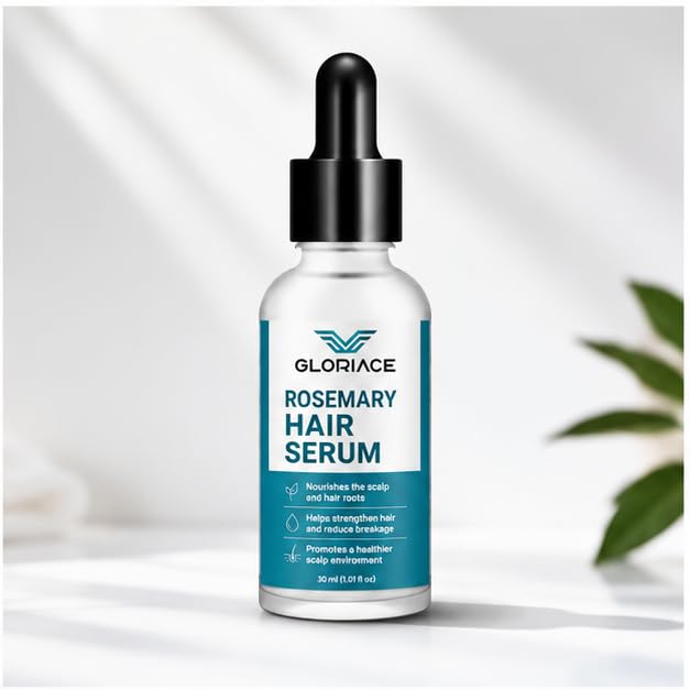 GLORIACE Rosemary Hair Serum for Hair & Scalp Care | Lightweight Leave-In Serum with Rosemary | Non-Sticky Formula for Daily Care Routine | Suitable for All Hair Types | 30 ml