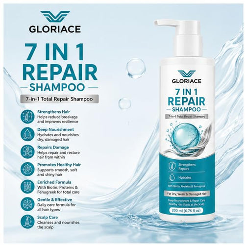 Gloriace 7 in 1 Repair Shampoo, for All Hair Types, Liquid, Vegan, 200 ml