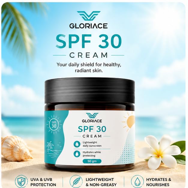 Gloriace Sunscreen SPF 50 PA++++, Broad Spectrum, No White Cast, Deep Moisturisation, All Skin Types (50 GM)