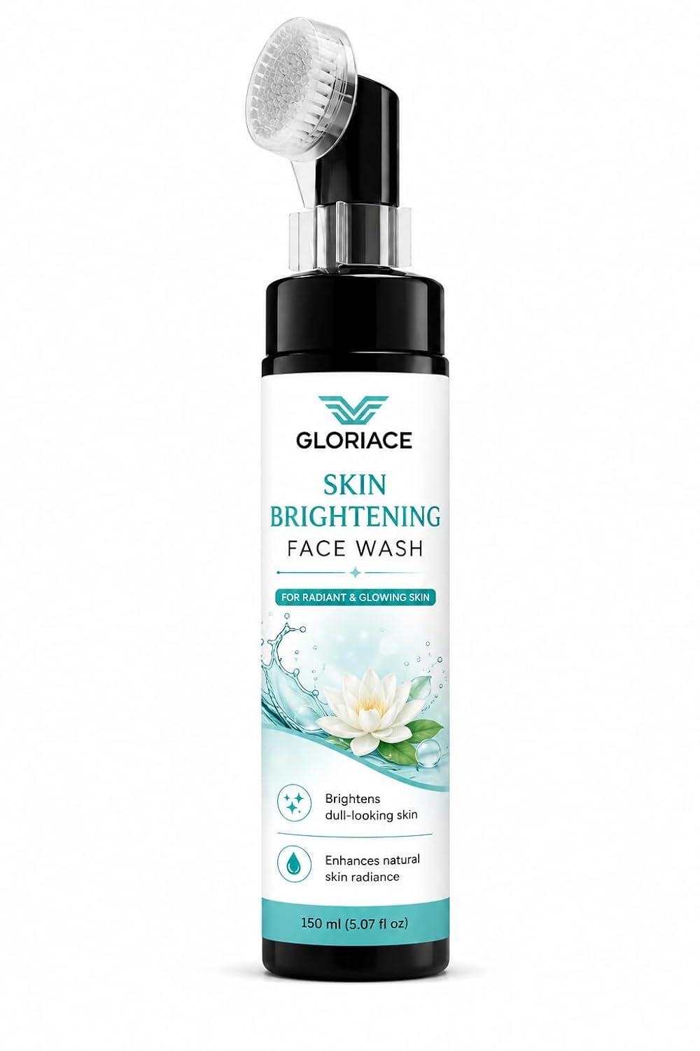 GLORIACE Skin Brightening Face Wash with Built-in Soft Silicone Cleansing Brush | Daily Facial Cleanser for Radiant & Glowing Skin | Gently Removes Dirt, Oil & Impurities | Suitable for All Skin Types | 150 ml