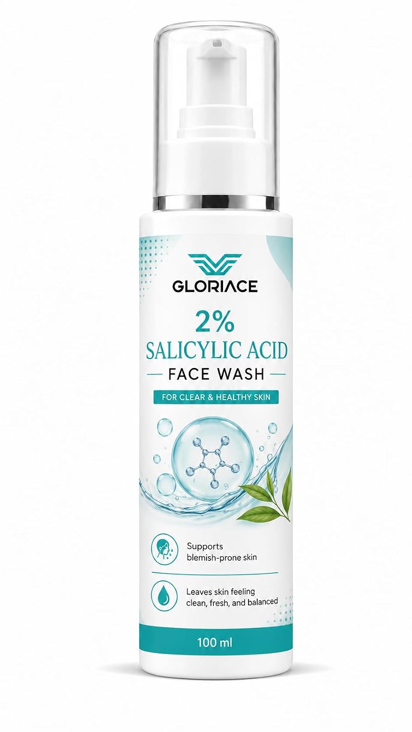 GLORIACE 2% Salicylic Acid Face Wash | Daily Facial Cleanser for Blemish-Prone Skin | Gently Removes Dirt, Oil & Impurities | Refreshing Face Wash | 100 ml