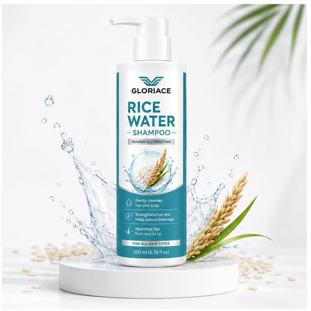 Gloriace Rice Water Shampoo, Repair Bond Strength Frizzy Manageability, Prevents Hair Fall, All Hair Types, 200ml