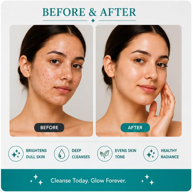 GLORIACE Skin Brightening Face Wash with Built-in Soft Silicone Cleansing Brush | Daily Facial Cleanser for Radiant & Glowing Skin | Gently Removes Dirt, Oil & Impurities | Suitable for All Skin Types | 150 ml