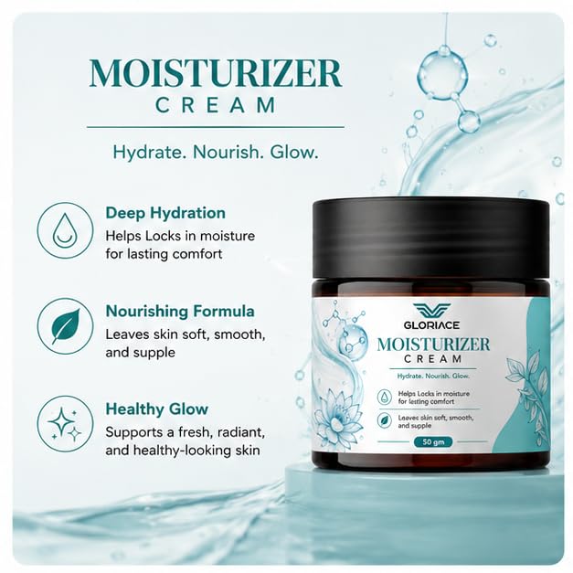 GLORIACE Moisturizer Cream | Lightweight Daily Face Moisturizer for Soft, Smooth & Hydrated Skin | Non-Greasy Hydrating Cream for All Skin Types | 50 g