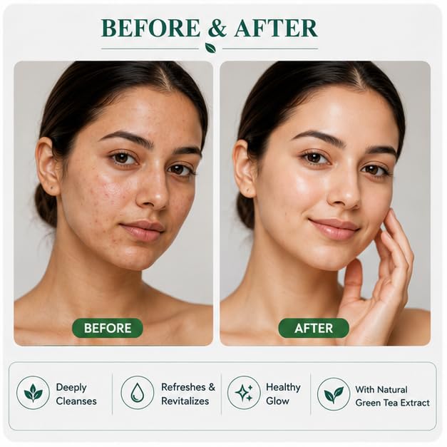 GLORIACE Green Tea Face Wash | Daily Facial Cleanser with Natural Green Tea Extract | Gently Cleanses Dirt, Oil & Impurities | Refreshing Face Wash for All Skin Types | 100 ml