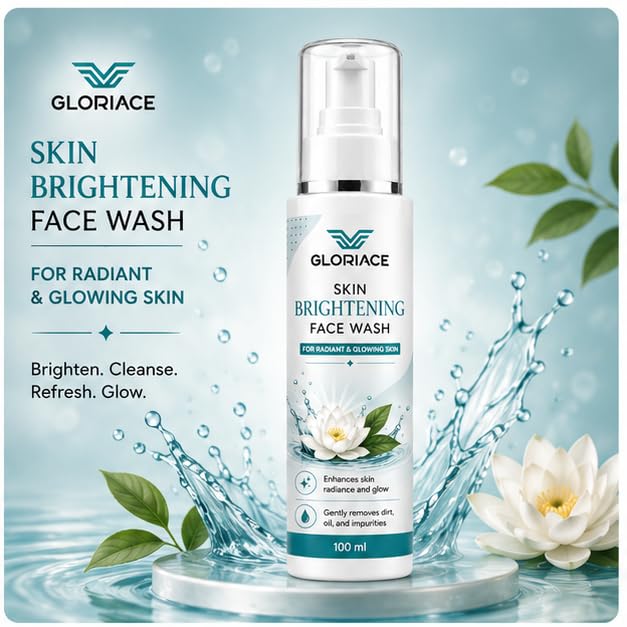 GLORIACE Skin Brightening Face Wash | Daily Facial Cleanser for Radiant & Glowing Skin | Gently Removes Dirt, Oil & Impurities | Suitable for All Skin Types | 100 ml
