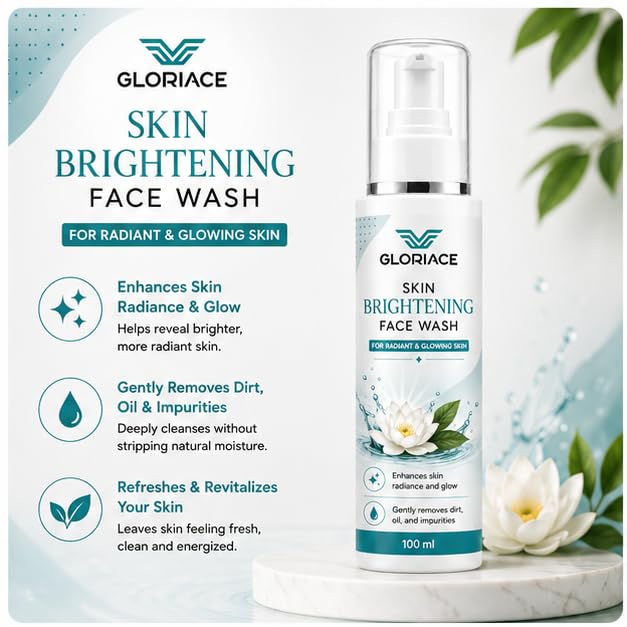 GLORIACE Skin Brightening Face Wash | Daily Facial Cleanser for Radiant & Glowing Skin | Gently Removes Dirt, Oil & Impurities | Suitable for All Skin Types | 100 ml
