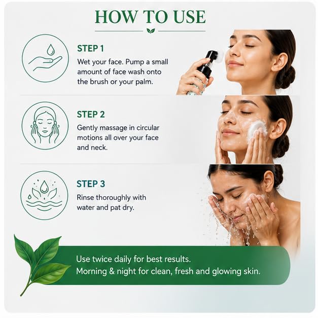 GLORIACE Green Tea Face Wash with Built-in Soft Silicone Cleansing Brush | Daily Facial Cleanser with Natural Green Tea Extract | Gently Removes Excess Oil & Impurities | Suitable for All Skin Types | 150 ml