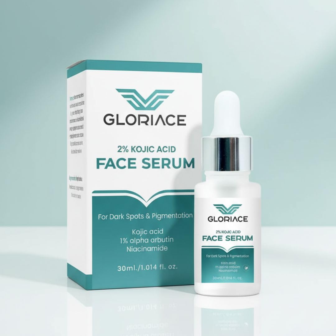 Gloriace 2% Kojic Acid Face Serum for Dark Spots, Pigmentation & Glowing Skin | With Alpha Arbutin & Niacinamide | Skin Brightening & Tan Removal Serum -30ml