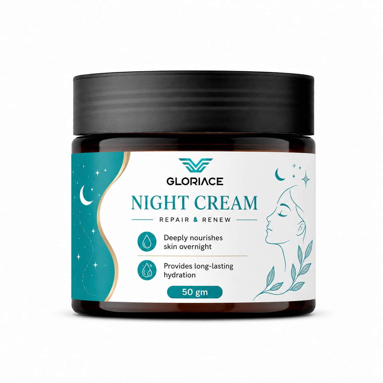 GLORIACE Night Cream | Overnight Moisturizing Face Cream for Nourished, Soft & Hydrated Skin | Lightweight Non-Greasy Formula | Suitable for All Skin Types | 50 g