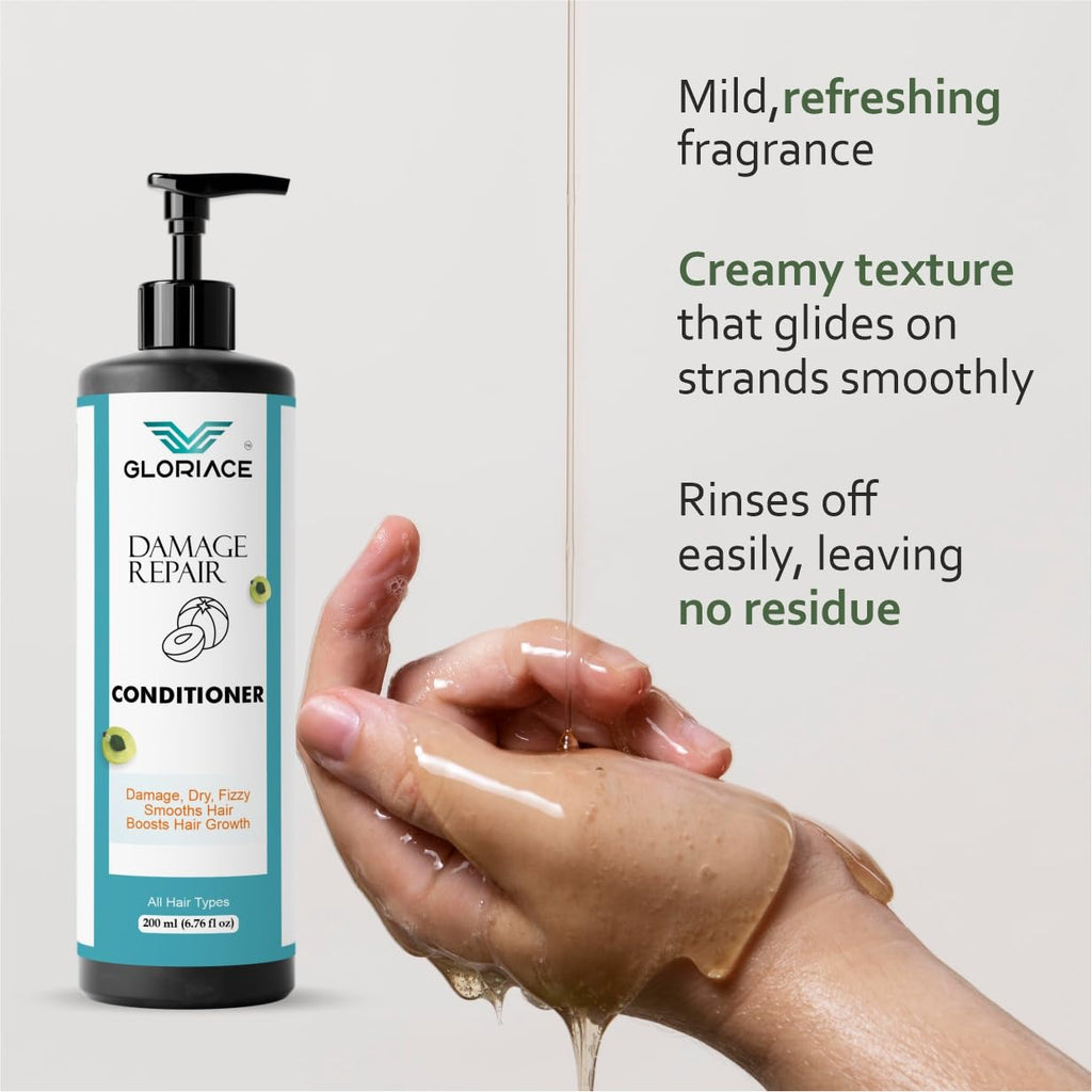Gloriace Damage Repair Conditioner, Rice Water Infused, for Dry, Frizzy and Damaged Hair, Boosts Hair Growth, 200 ml
