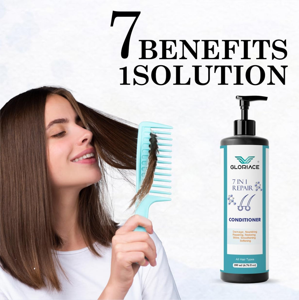Gloriace 7 in 1 Repair Conditioner with Rice Water Extract, All Hair Types, 200 ml, Liquid, Pump Bottle