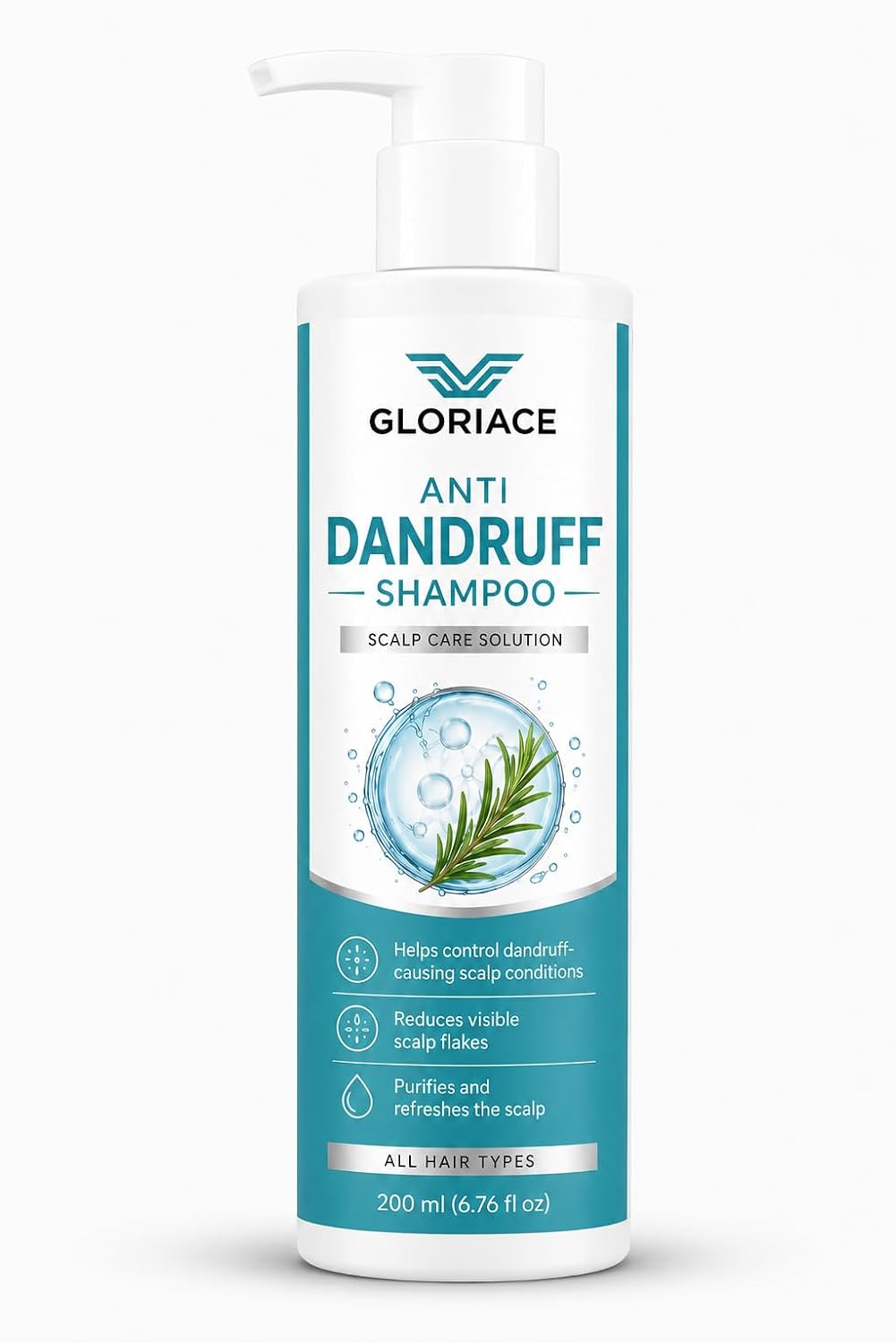 Gloriace Anti Dandruff Shampoo, for Itchy Flaky and Stubborn Scalp, with Pyrithione Zinc, All Hair Types, 200 ml