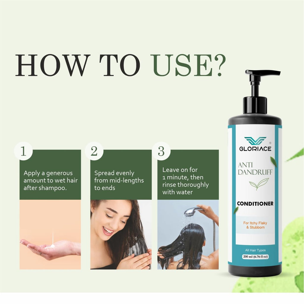 Gloriace Anti Dandruff Conditioner with Rice Water, for Itchy Flaky and Stubborn Dandruff, All Hair Types, 200 ml