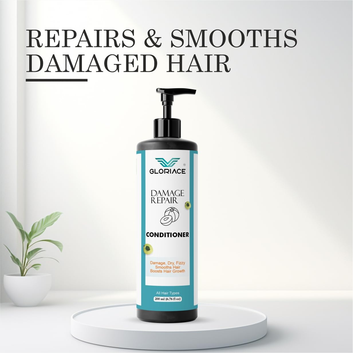 Gloriace Damage Repair Conditioner, Rice Water Infused, for Dry, Frizzy and Damaged Hair, Boosts Hair Growth, 200 ml