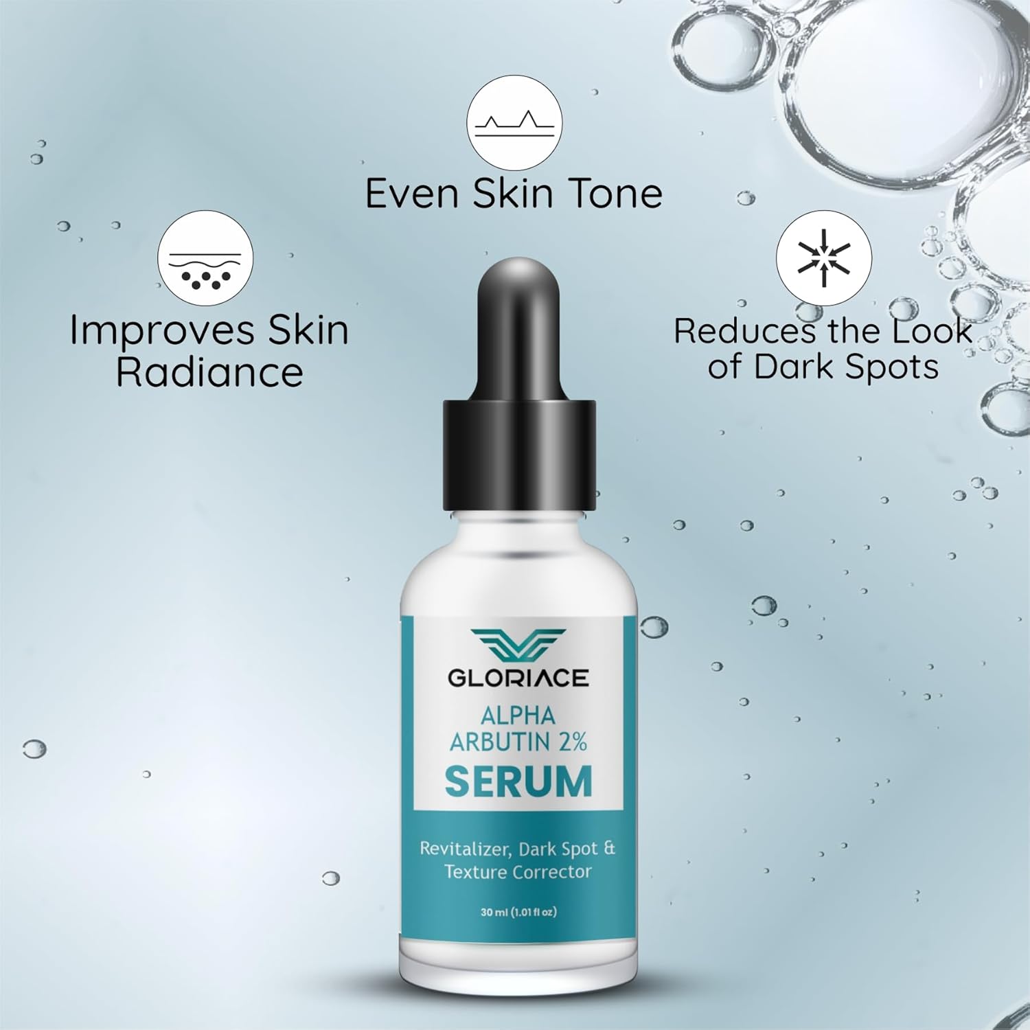 Gloriace Alpha Arbutin 2% Serum, Revitalizer, Dark Spot & Texture Corrector, 30ml