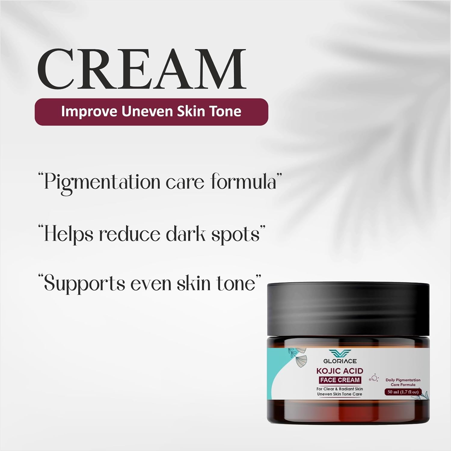 Gloriace Kojic Face Cream, Daily Pigmentation Care Formula, Clear & Radiant Skin, Uneven Skin Tone Care, 50ml
