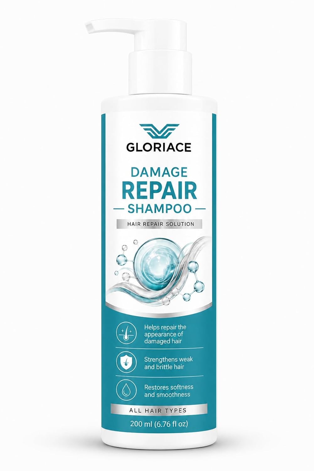 Gloriace Damage Repair Shampoo, for Dry, Frizzy and Damaged Hair, Boosts Hair Growth, All Hair Types, 200 ml