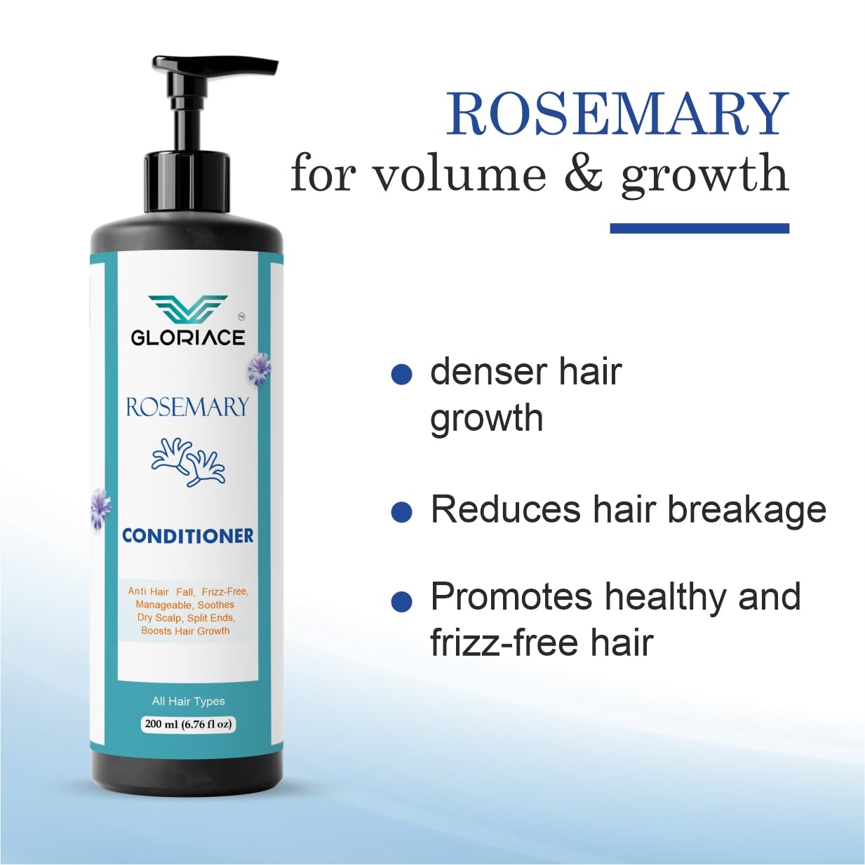 Gloriace Rosemary Conditioner, Anti Hair Fall, Frizz-Free, All Hair Types, 200ml
