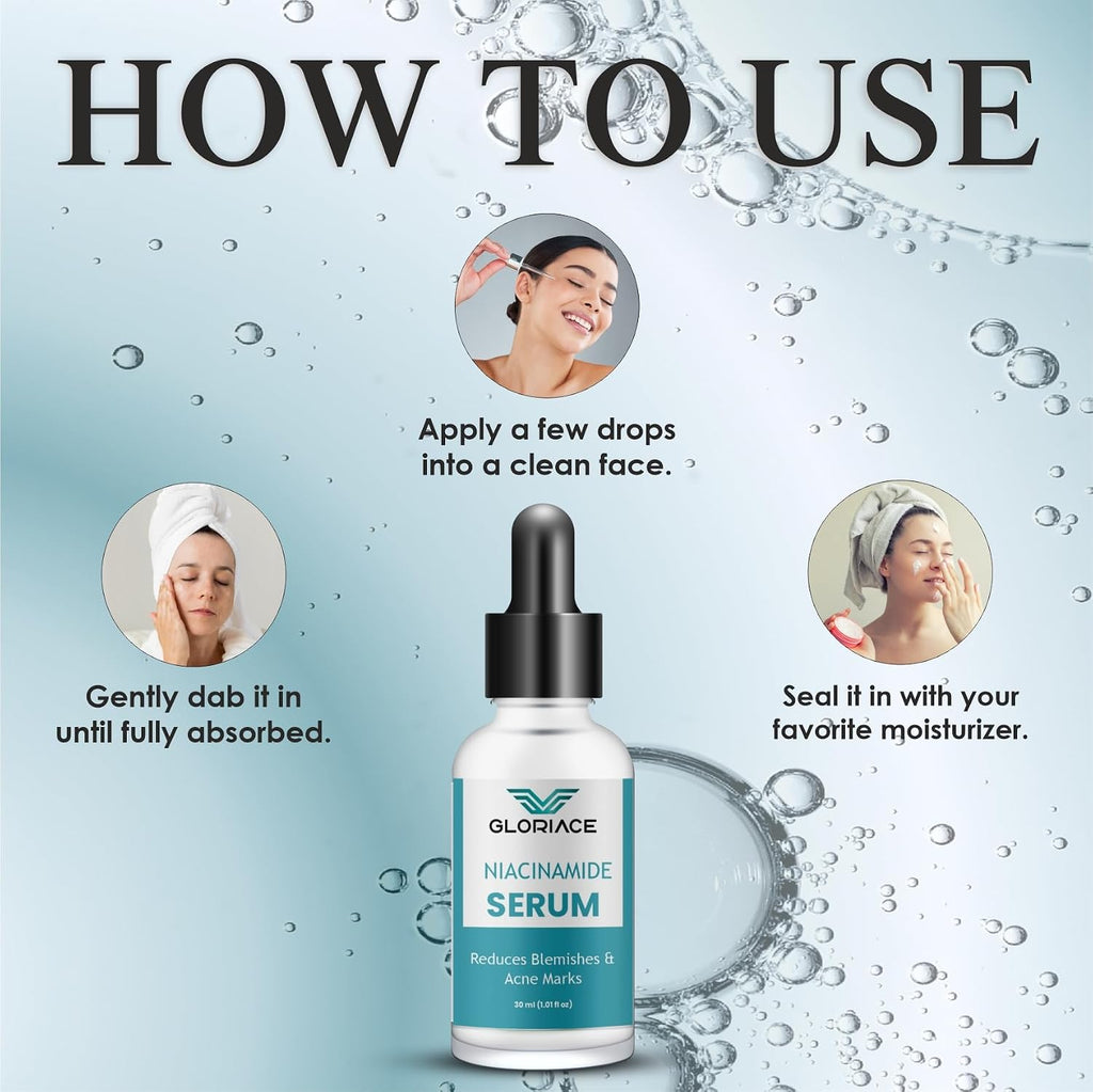 Gloriace Niacinamide Face Serum for Acne Marks, Pimples & Oily Skin | With Zinc PCD for Acne-Prone Skin | Oil Control & Spot Reduction Face Serum (30ml)