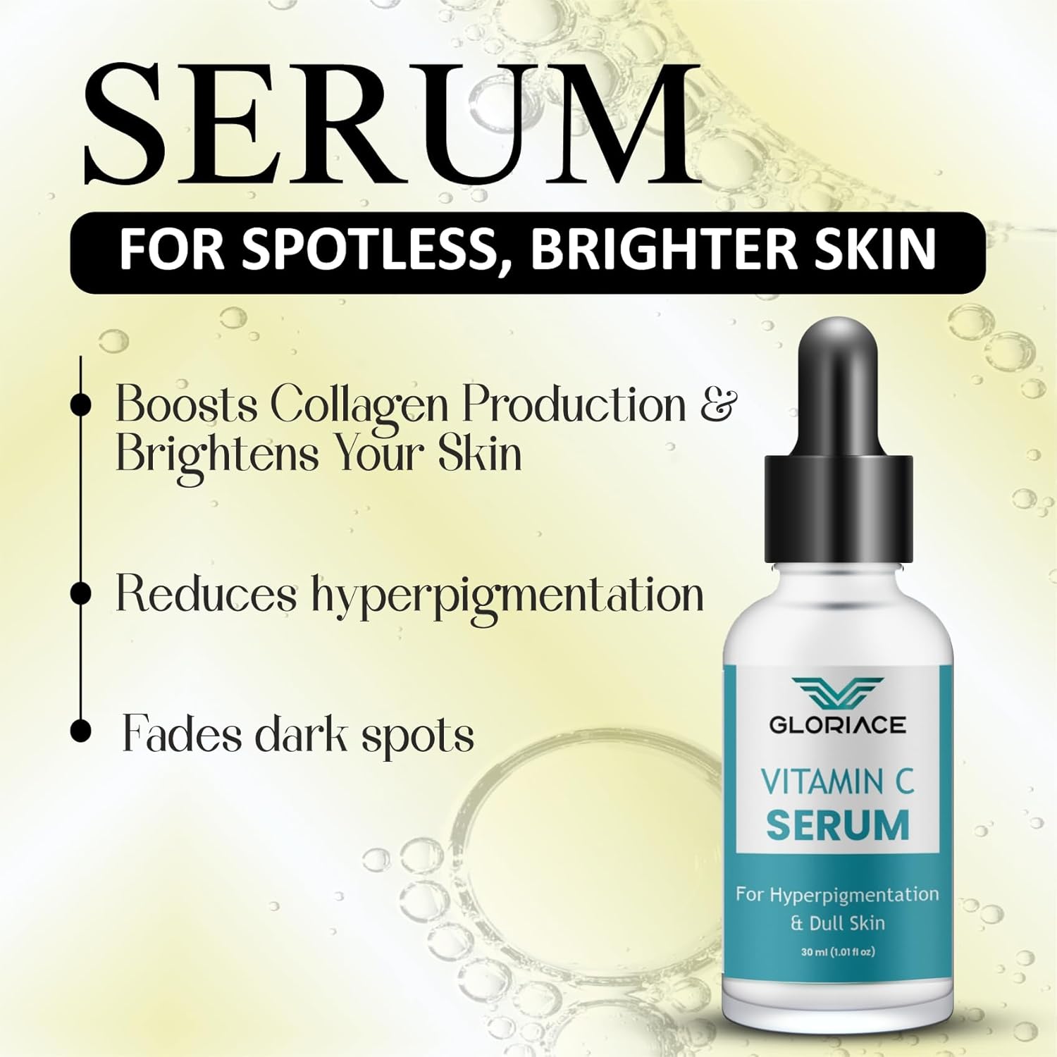 Gloriace Vitamin C Face Serum for Hyperpigmentation & Dull Skin, | Skin Brightening Face Serum, With Antioxidants for Glowing Skin, Fades Dark Spots & Uneven Tone 30 ml