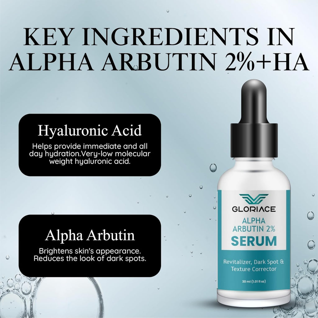 Gloriace Alpha Arbutin 2% Serum, Revitalizer, Dark Spot & Texture Corrector, 30ml