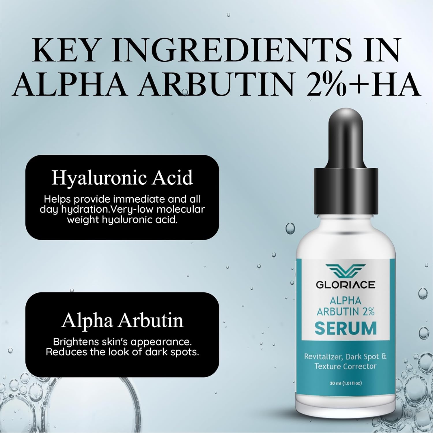 Gloriace Alpha Arbutin 2% Serum, Revitalizer, Dark Spot & Texture Corrector, 30ml