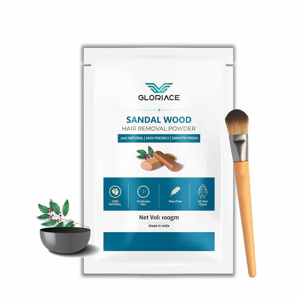 Hair Removal Wax Powder, Natural Ingredients, Pain-Free, All Skin Types, Smooth Finish, 100g (SandalWood)