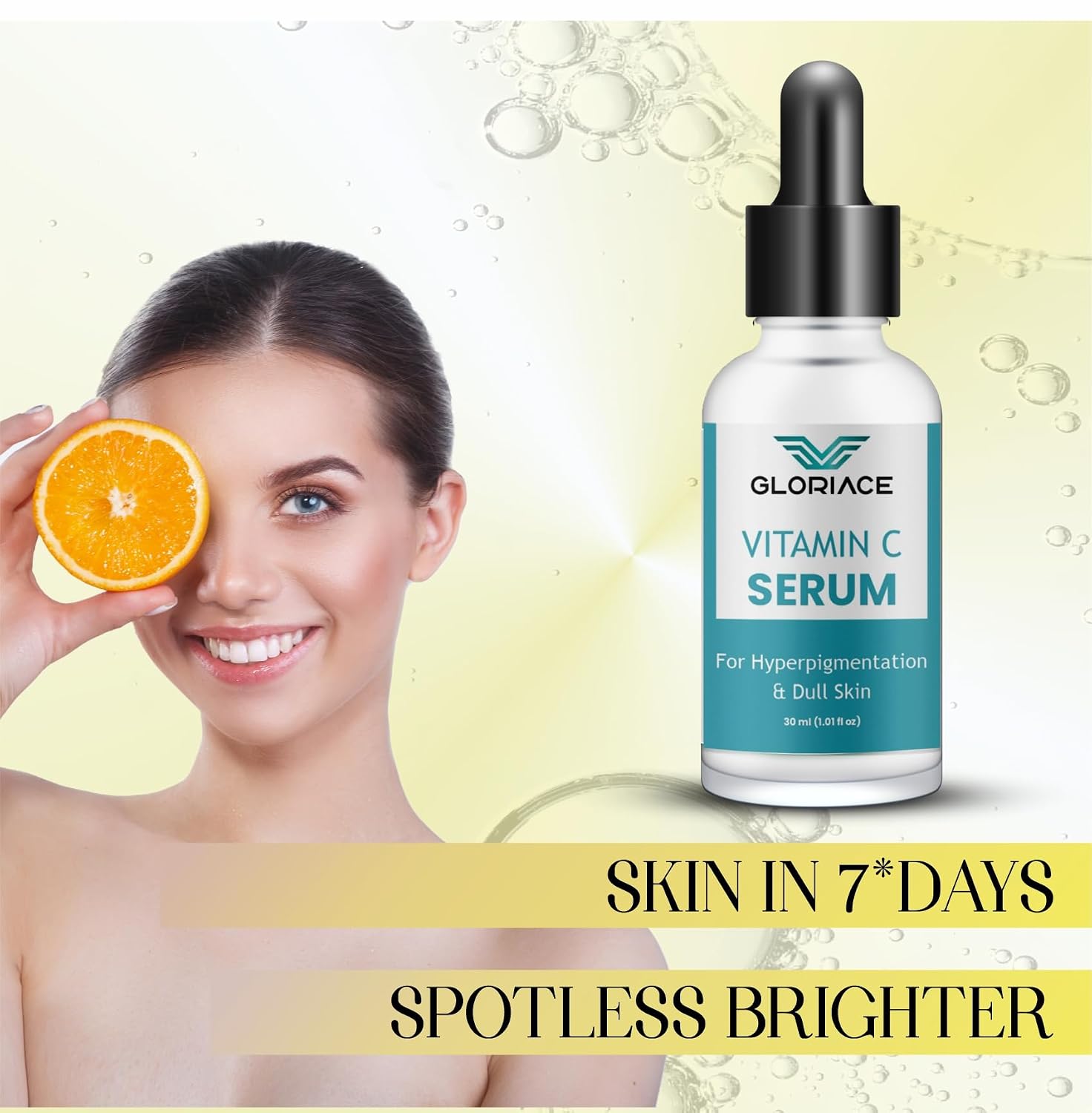 Gloriace Vitamin C Face Serum for Hyperpigmentation & Dull Skin, | Skin Brightening Face Serum, With Antioxidants for Glowing Skin, Fades Dark Spots & Uneven Tone 30 ml