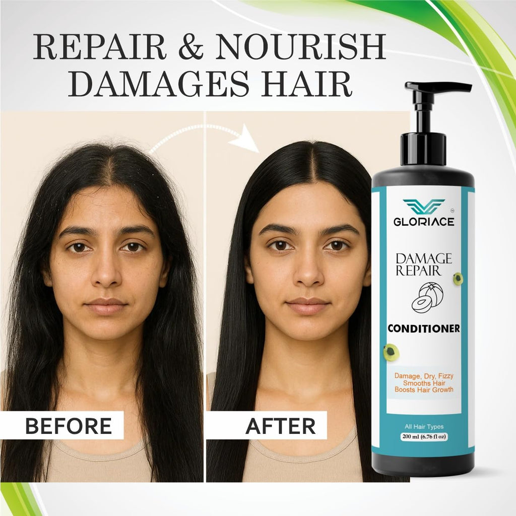 Gloriace Damage Repair Conditioner, Rice Water Infused, for Dry, Frizzy and Damaged Hair, Boosts Hair Growth, 200 ml