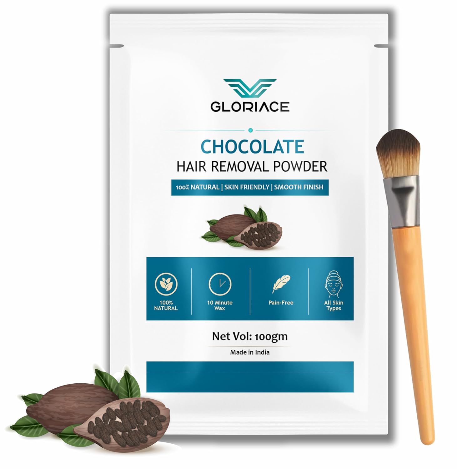 Hair Removal Wax Powder, Natural Ingredients, Pain-Free, All Skin Types, Smooth Finish, 100g (Chocolate)