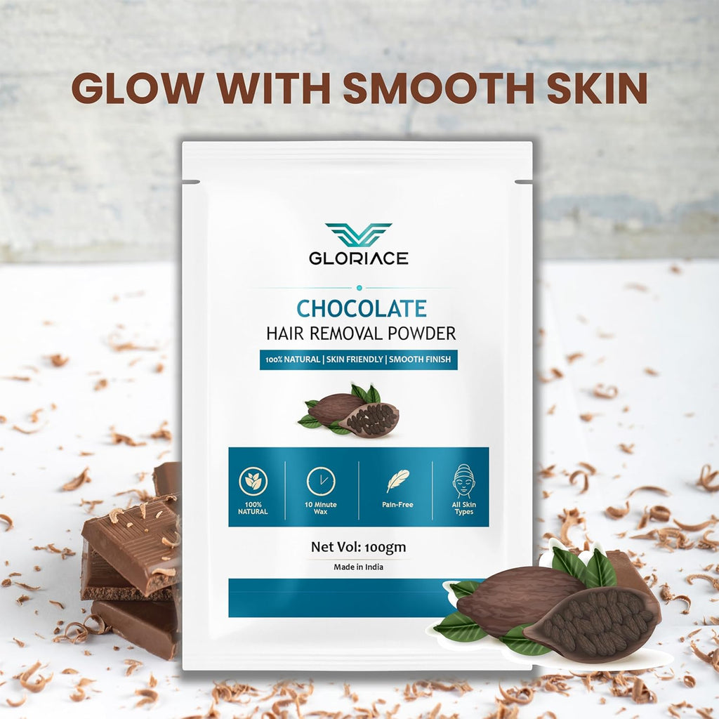 Hair Removal Wax Powder, Natural Ingredients, Pain-Free, All Skin Types, Smooth Finish, 100g (Chocolate)